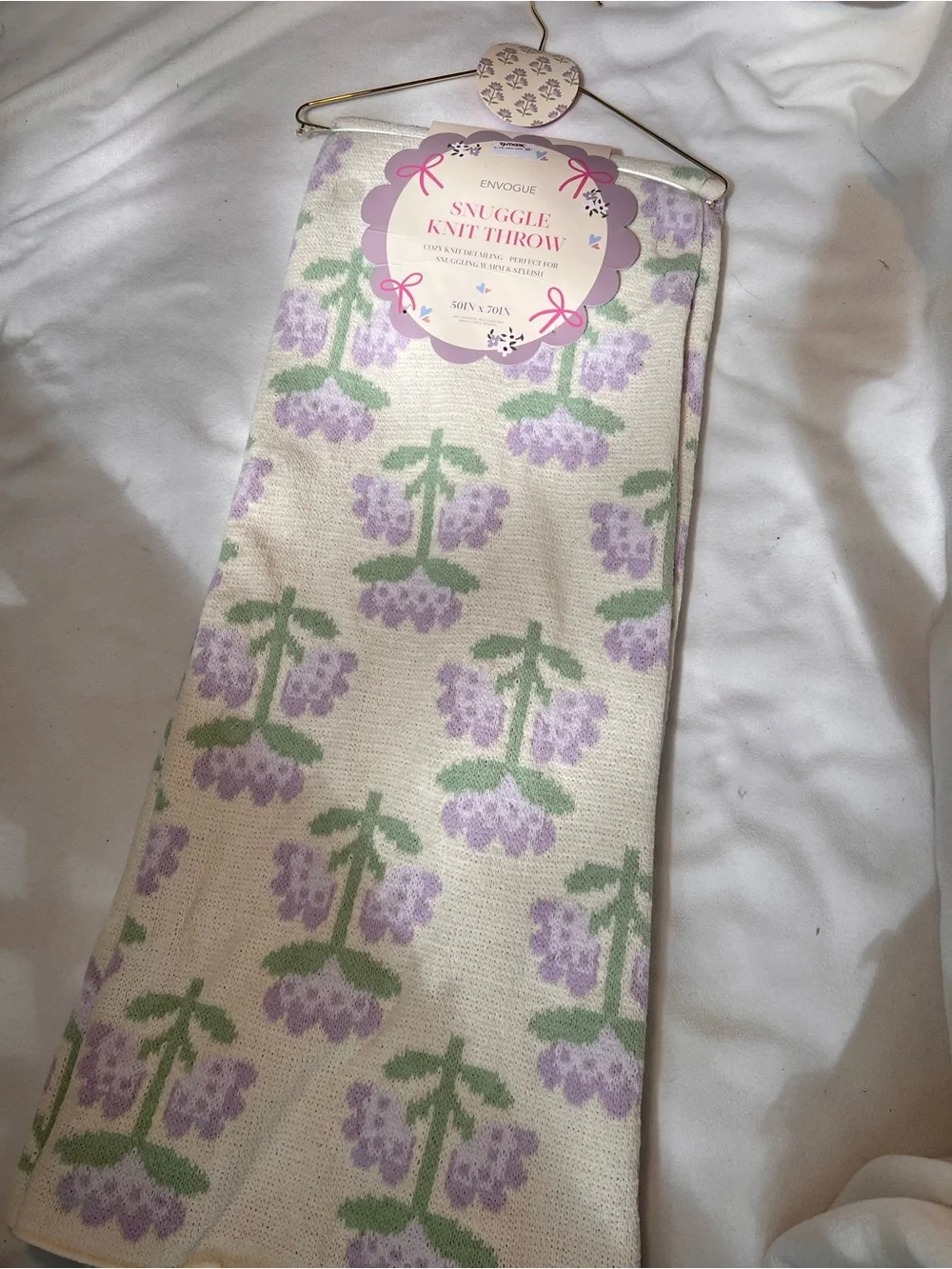 Envogue Lavender Floral Knit Throw
